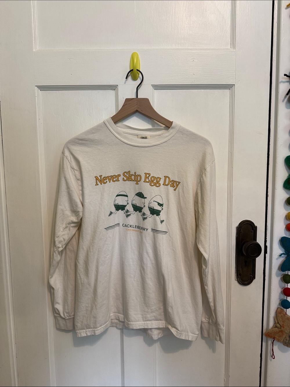'Never Skip Egg Day' Cream Long-Sleeve Shirt